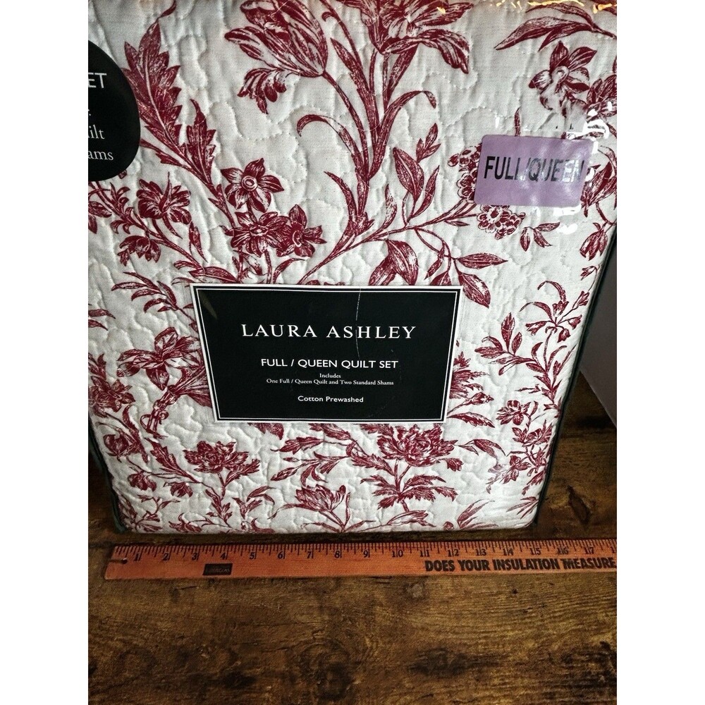 Laura Ashley Ashington Full Queen Quilt Set, 3 Piece Red Floral Cotton Prewashed - Picture 9 of 14